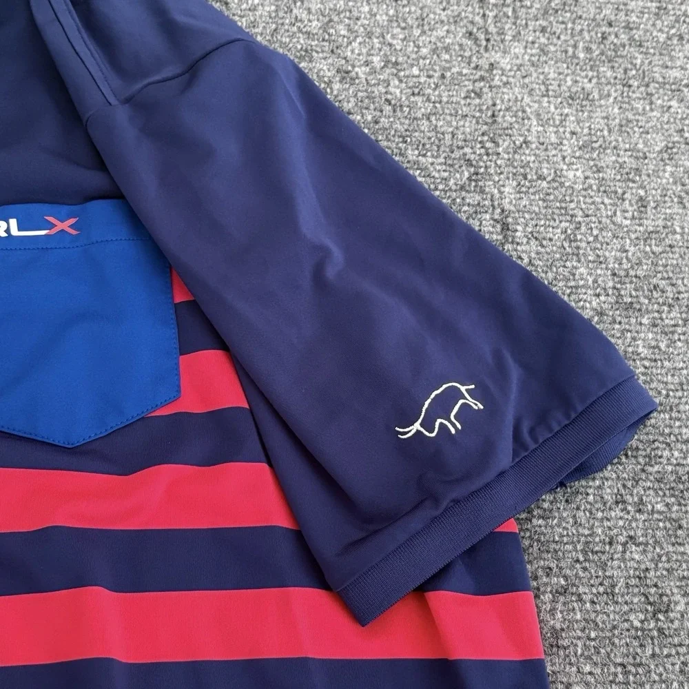 Gozzer Ranch Ralph‎ Lauren RLX Golf Polo Men's Sz XL Color Block Pocket Blue Red